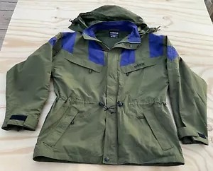adidas Men's Windbreaker Hooded Rainproof Jacket Size Medium Army Green/Blue - Picture 1 of 10