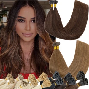 CLEARANCE 200G Stick I Tip Human Remy Hair Extensions Micro Ring FULL HEAD Brown - Picture 1 of 28