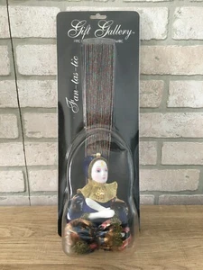 Vintage HARLEQUIN JESTER DOLL Sitting With Fold Out Paisley Fan Behind Her-NEW - Picture 1 of 8