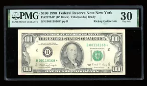 DBR 1990 $100 FRN New York STAR Fr. 2173-B* PMG 30 Serial B00118168* - Picture 1 of 2