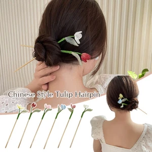 1pcs Chinese Style Tulip Hair Pin Womens Girls Hair Stick Hair Accessories - Picture 1 of 21