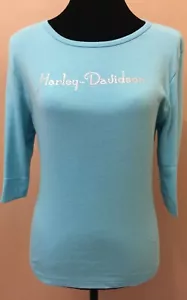 Harley-Davidson Womens Nags Head Scoop Neck T-Shirt Large Blue 3/4 Sleeve Cotton - Picture 1 of 12