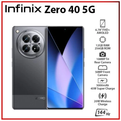 NEW Infinix Zero 40 5G 12GB+256GB BLACK Dual SIM Unlocked Android Mobile Phone - Bild 1 von 4