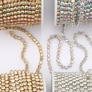 10Yards/roll 2mm-4.5mm Glitter Crystal Rhinestone Cup Chain for Dress Decoration - Picture 1 of 20