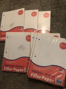 (7x) LOOSE-LEAF FILLER PAPER WIDE RULED 3 Hole Punched 8"x 10.5" 150 Sheets - Picture 1 of 1