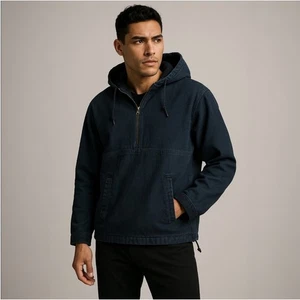 Rag & Bone Mens Half-zip Denim Anorak Hoodie Rinse L Athleisure Minimalist Stret - Picture 1 of 10
