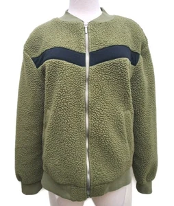 Zyia Active Flying V Teddy Fleece Jacket High Pile Green Bomber Zip Up LG - Picture 1 of 11