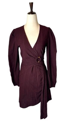 Vestido para mujer The Fifth Label XS ciruela largo cuello en V mezcla de lino vestido de marea nuevo con etiquetas Foto 1 de 4