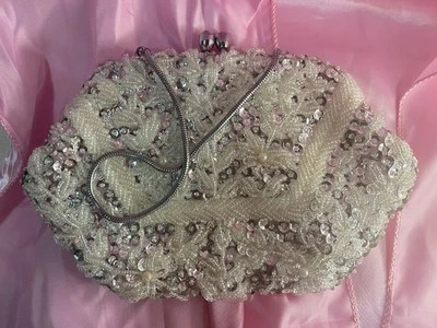 Sequinned Ladies Clutch - White - Beaded Bag - image 1 of 4