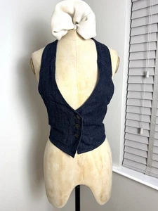 Y2K Style Vintage Denim Waistcoat Navy Size Large - Picture 1 of 6