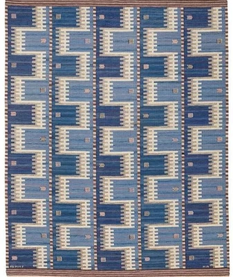 Alfombra Kilim sueca escandinava geométrica de tejido plano para sala de estar alfombra azul Foto 1 de 4