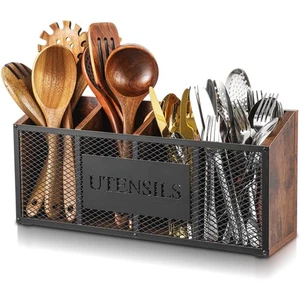 Extra Large Wooden Kitchen Utensil Holder with 4 Compartments, Utensil Organi... - Picture 1 of 7