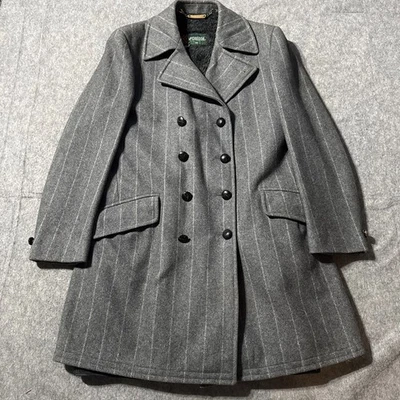 Vintage 60s McGregor Mens Wool Chalk Stripe DB Pea Coat Sz 38 Overcoat Fur Lined - Image 1 of 4