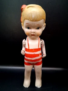 Antike Biskuit Puppe Hergestellt in Japan Schnur Gelenke Arme 6,5" Handbemalt Badeanzug - Bild 1 von 6