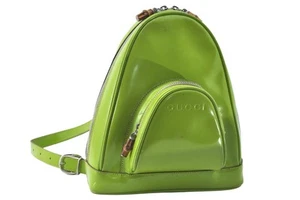 Authentic GUCCI Bamboo Shoulder Cross Body Bag Purse Leather Green Junk 6820M - Picture 1 of 10