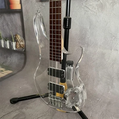 Baixo elétrico Bule LED ST 4 cordas parte cromada corpo acrílico braço de bordo - Imagem 1 de 4