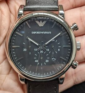 New Old Stock- EMPORIO ARMANI AR1828 -Chronograph Black Leather Quartz Men Watch