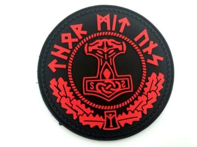 PATCH NATION Thor's Hammer Mjolnir Wikinger Viking Rot PVC Airsoft Klett Abzeichen Patch