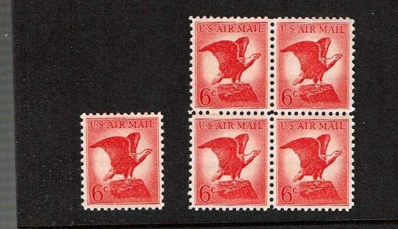 1963 U.S AIRMAIL CLASSICS 6c "Bald Eagle"  Single + BLK of 4   Sc#C67 M/NH/OG - Image 1 of 1