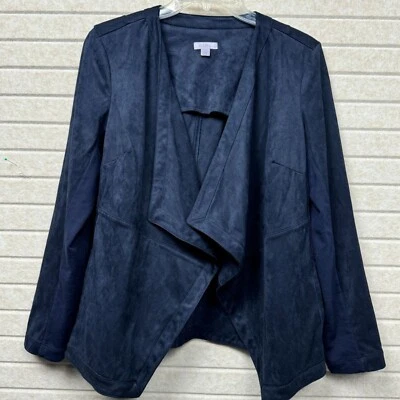 J.Jill Women’s M Petite Navy Faux Suede Drape Open Front Jacket Blazer - Image 1 of 4
