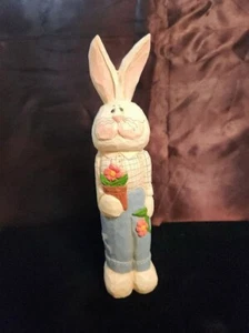 CHARMING WOOD CARVING COUNTRY EASTER BUNNY RABBIT 8.5 inches DECOR - Picture 1 of 4