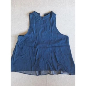 Artisan NY Damen Medium hochgeschlossen Neckholder blau Bluse Chambray reines Tencel - Bild 1 von 8
