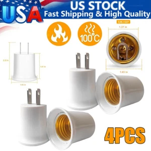 4Pcs Light Socket to Plug Adapter Bulb Outlet Adapter Plug-in Light E26 E27 - Picture 1 of 13
