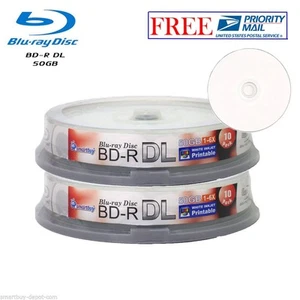20 Pack Smartbuy White Inkjet Printable Blu-ray BD-R DL Dual Layer 6X 50GB Disc - Afbeelding 1 van 3