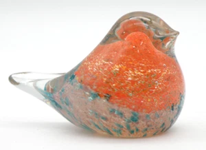 Art Glass Paperweight Hand Blown BIRD figurine Orange Blue White 3"L x 2"H - Picture 1 of 17