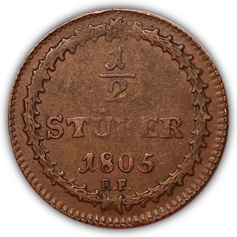 1805 1/2 Stuber Hesse-Darmstadt German States Fine F Coin #21952 - Image 1 of 3