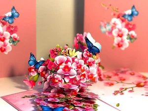 ORIGAMI POP CARDS Purple Orchid Garden Butterflies Happy Mother's Day 3D Pop Up - Picture 1 of 17