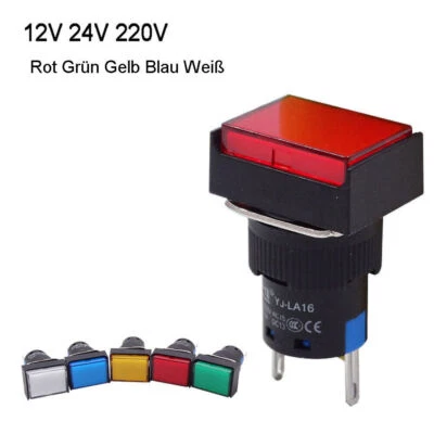 Luz de señal LED rectangular de 16 mm luz de control detector de luz rojo verde amarillo azul - Imagen 1 de 4