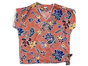 Vintage Hawaii Blumen Bluse Hemd vorne zum Binden Taille Damen Größe Large L - Bild 1 von 8
