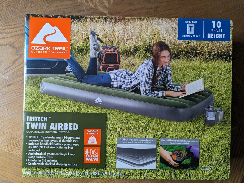 Colchón de cama de aire inflable Ozark Trail tamaño doble con bomba de batería (verde) Foto 1 de 1