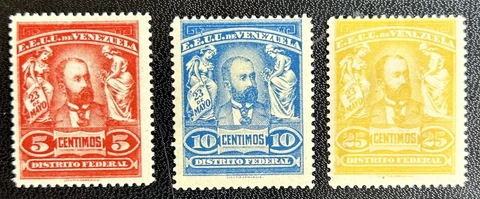 Venezuela: 1905 Complete set of 3 MH OG, SC#245-247 Cat $11. Lot # 10-07304 Cover
