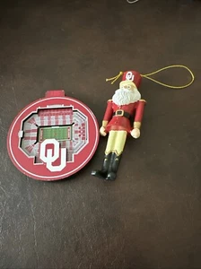 Set Of 2 University Of Oklahoma Ornaments Nutcracker And Stadium - Picture 1 of 5
