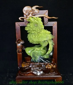 16.4" Chinese Natural Xiu Jade Carved Feng Shui Animal Parrot Statue Sculpture - Picture 1 of 16