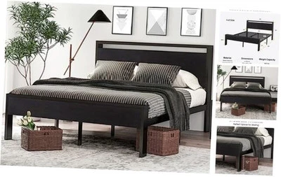 14英寸全尺寸金属平台床架带木制床头板和 — 第 1/4 张图片