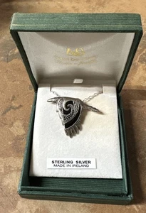 Sterling Silver 925 Flying Celtic Knot Raven Pendant W/ Chain, Made In Ireland - Picture 1 of 3