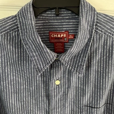 Camisa Chaps Denim Ralph Lauren Para Hombre XL Azul Rayas Cuello Abotonado Foto 1 de 4