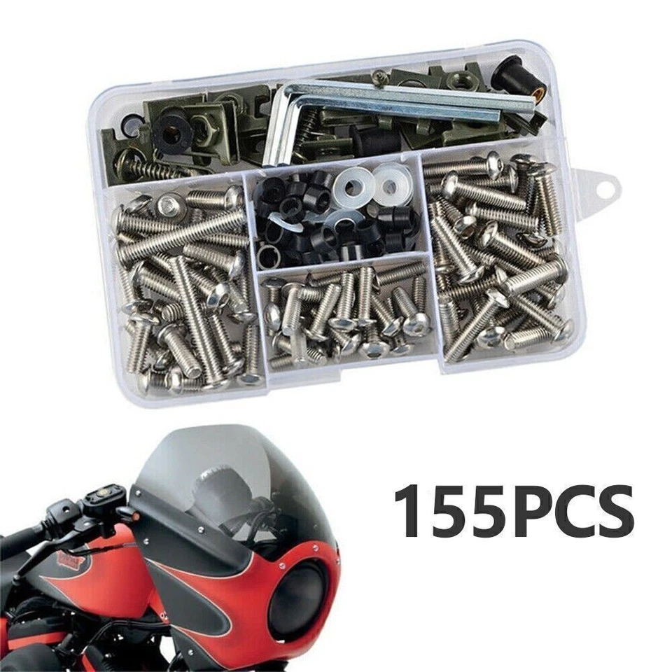 155× Motorcycle ATV Shell Fairing Bolt Plate Screws Nut Stainless Steel Thread Foto 1 de 4