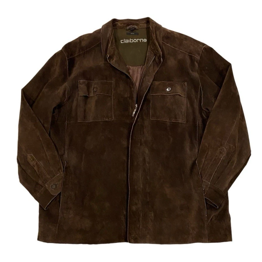 Chaqueta de Gamuza Claiborne De Colección Para Hombre Talla XL Cuero Marrón Oscuro Chaqueta con Cremallera Foto 1 de 4