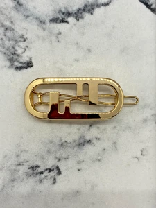 Auth FENDI F Gold Tone Hair Clip Barrette - Pre owned / LT5546 - Picture 1 of 6