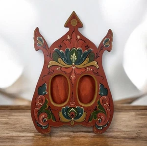 Vintage - Norwegische Volkskunst Rosemaled Doppel Holz Fotorahmen - Signiert - Bild 1 von 9