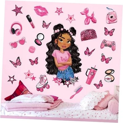  Pegatinas de pared mágicas negras niña habitación niña mariposa pared afroamericana rosa Foto 1 de 4