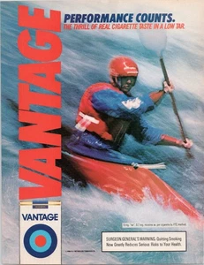 Pubblicità stampa d'epoca Vantage 1986 sigarette kayak basso catrame originale - Foto 1 di 1