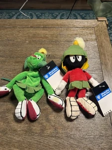 VTG 1997 Warner Bros Marvin The Martian & K-9 Bean Bag Plush Lot W/ Original Tag - Picture 1 of 11