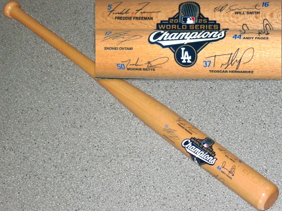 LOS ANGELES DODGERS~2025 WORLD SERIES CHAMPIONS~MINI BASEBALL BAT (6) SIGNATURES - Image 1 of 1
