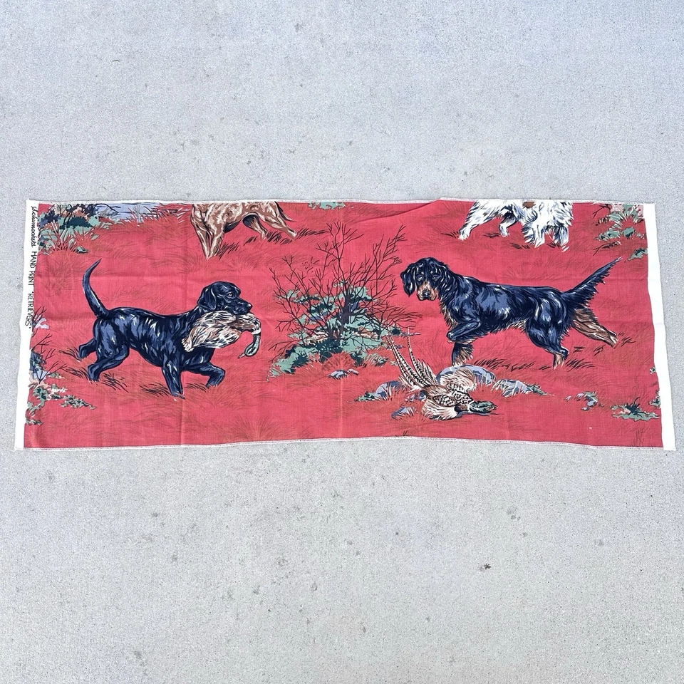 Vintage Schumacher Hand Print Fabric Hunting Dogs Retrievers 48x19 Rare - Image 1 of 4