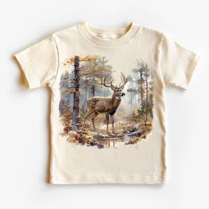 Retro Deer Watercolor Nature Scene Buck Shirt - Kids Tee - Picture 1 of 6